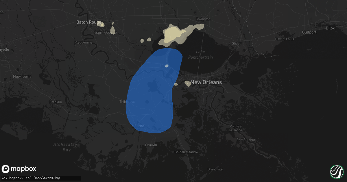 Hail map in Boutte, LA on August 24, 2026