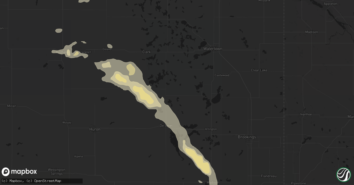 Hail map in Bryant, SD on August 24, 2026