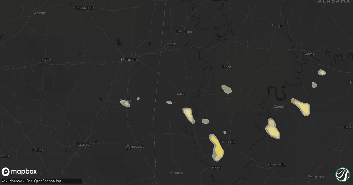 Hail map in Butler, AL on August 24, 2026