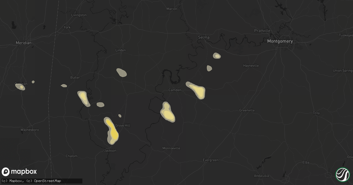 Hail map in Camden, AL on August 24, 2026