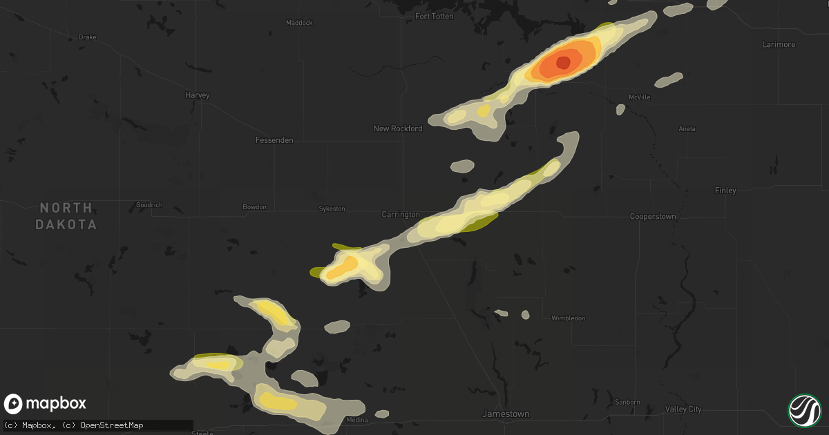 Hail map in Carrington, ND on August 24, 2026