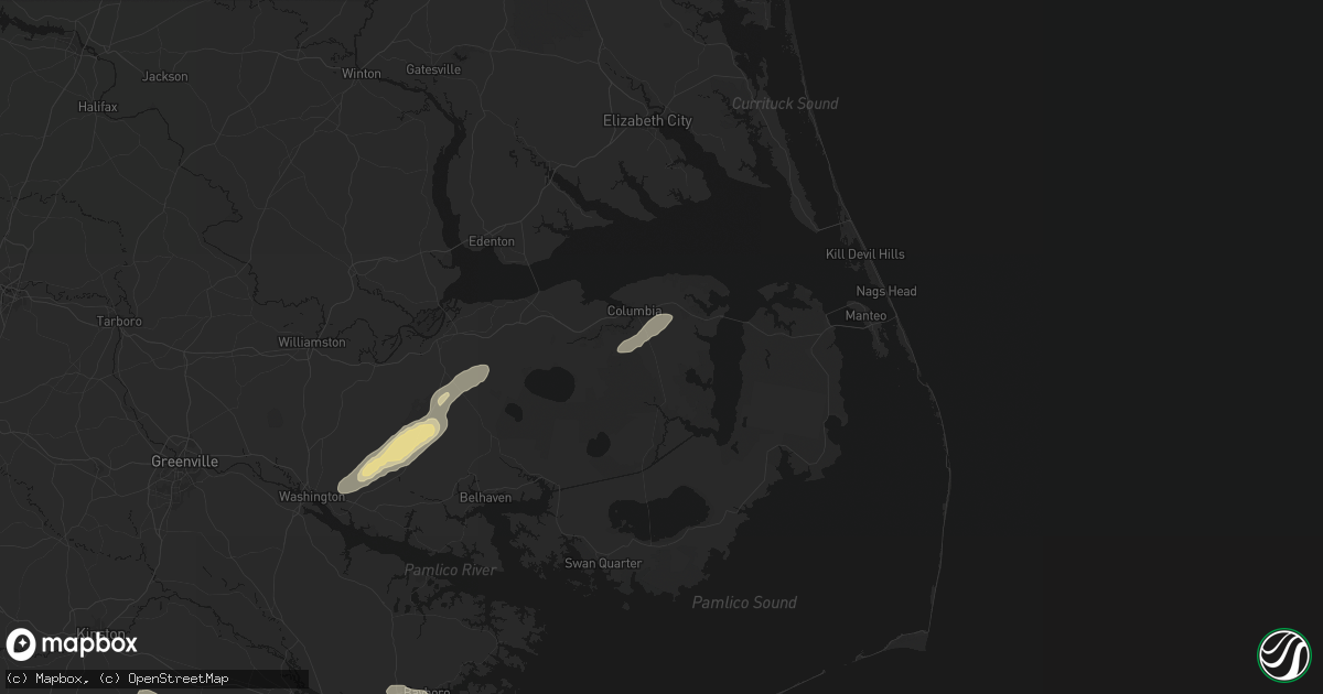 Hail map in Columbia, NC on August 24, 2026