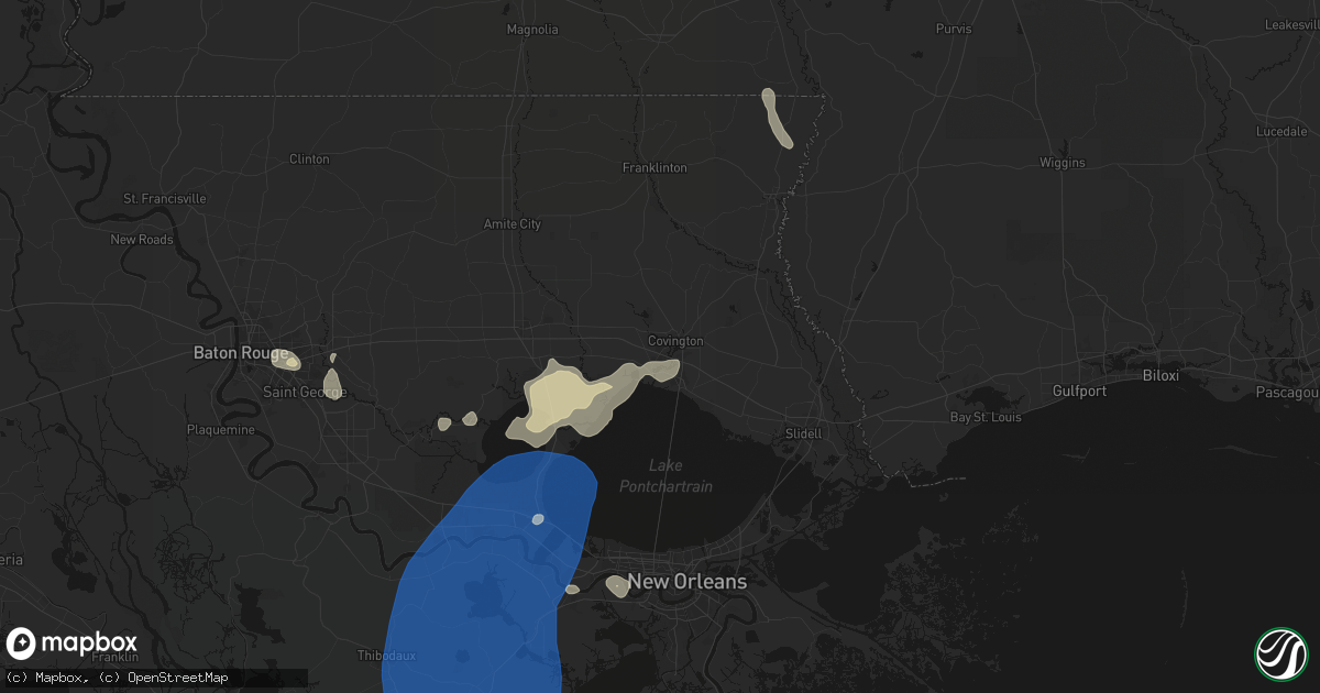 Hail map in Covington, LA on August 24, 2026