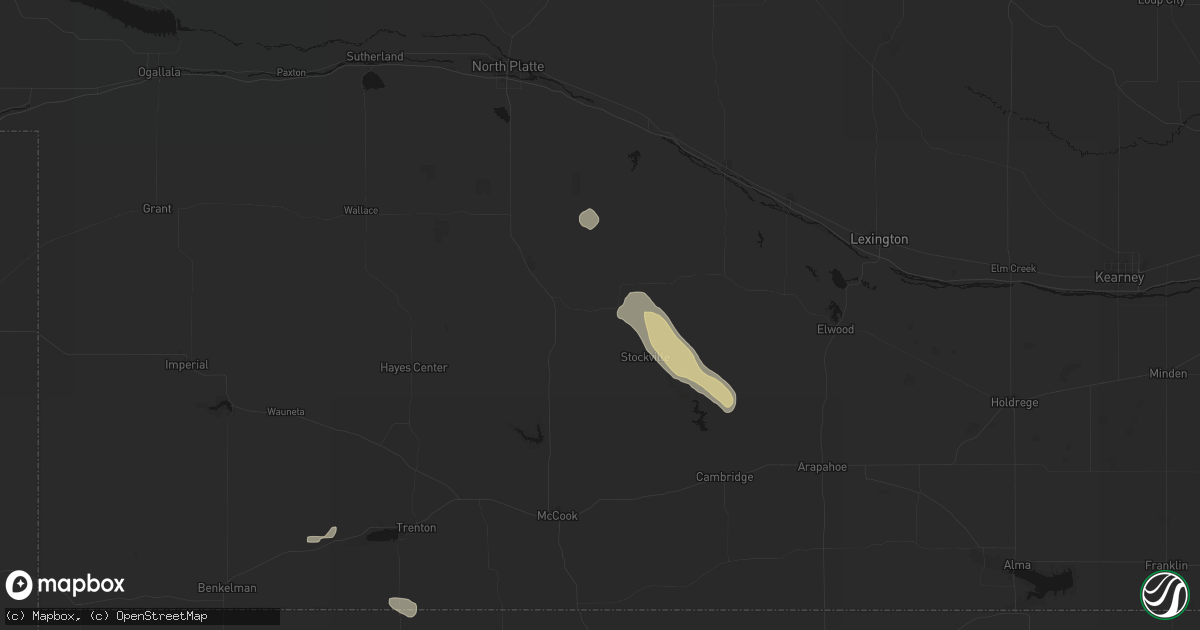 Hail map in Curtis, NE on August 24, 2026