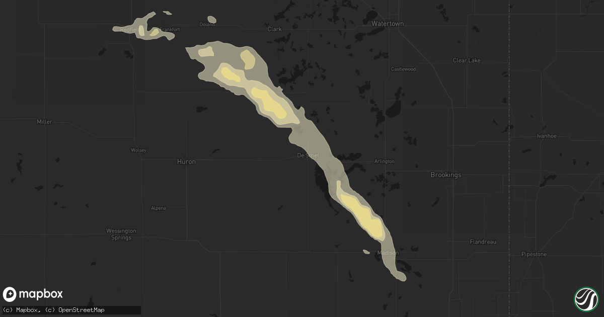Hail map in De Smet, SD on August 24, 2026
