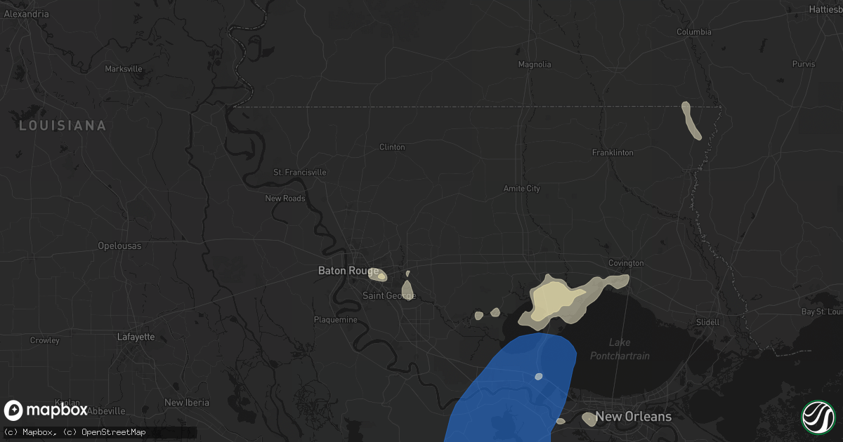 Hail map in Denham Springs, LA on August 24, 2026