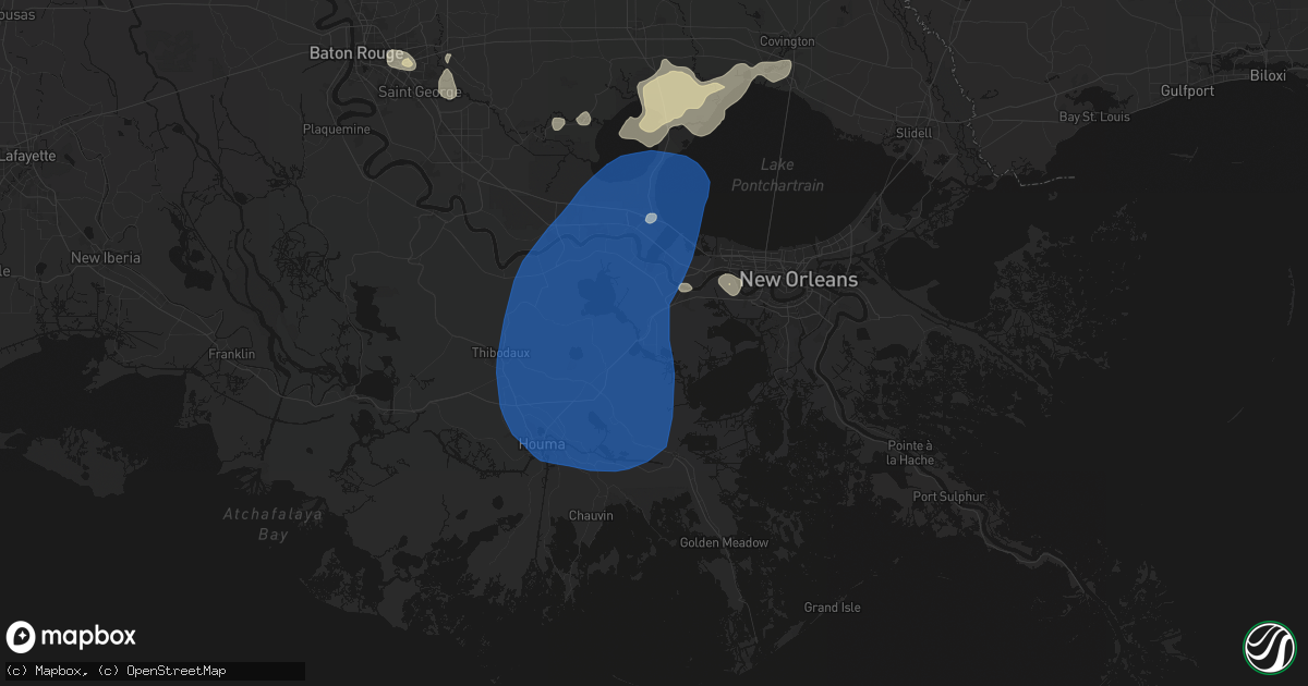 Hail map in Des Allemands, LA on August 24, 2026