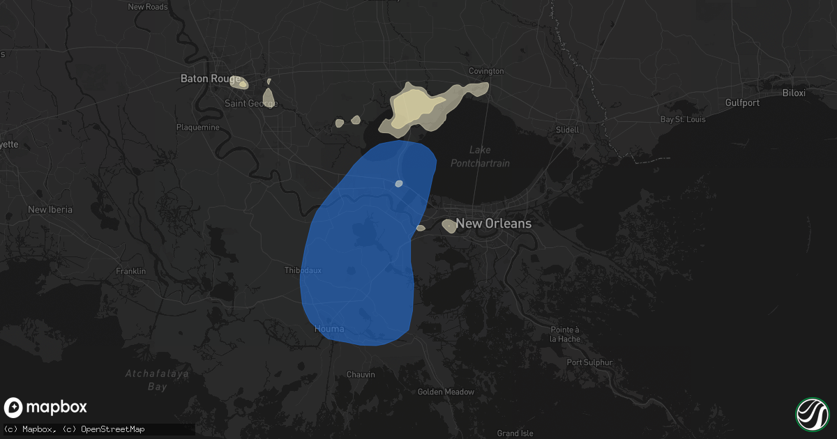 Hail map in Destrehan, LA on August 24, 2026
