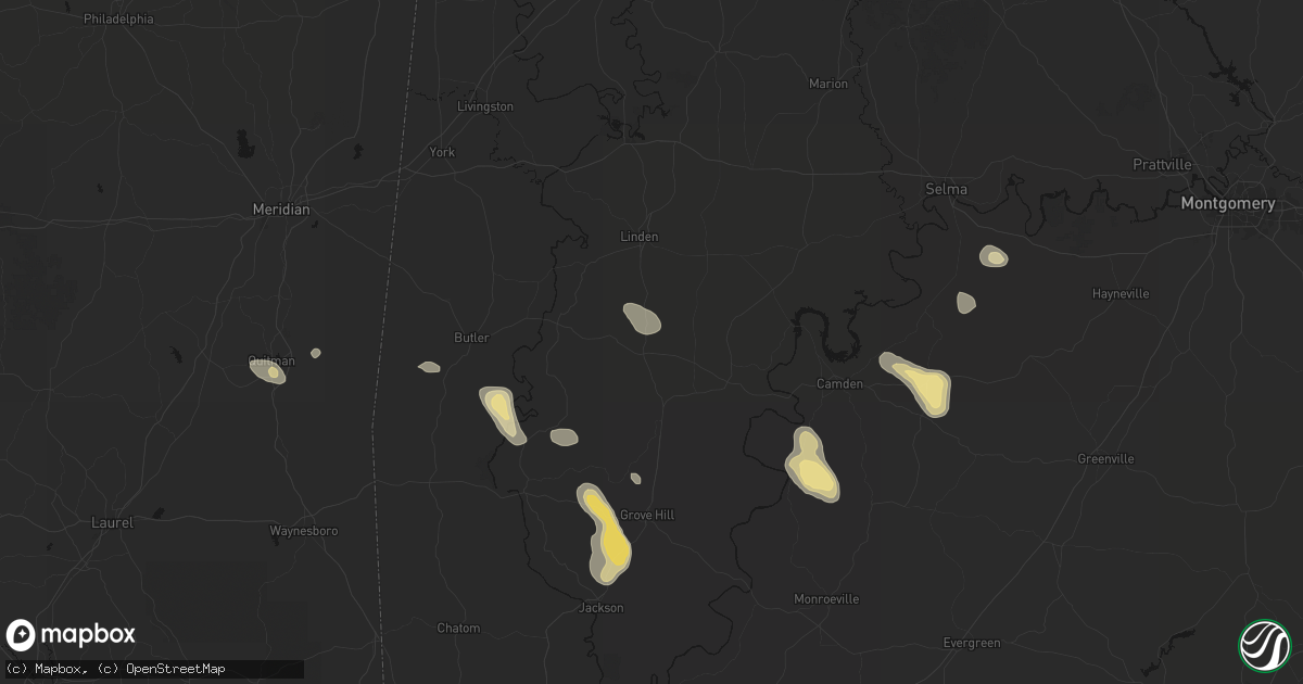Hail map in Dixons Mills, AL on August 24, 2026