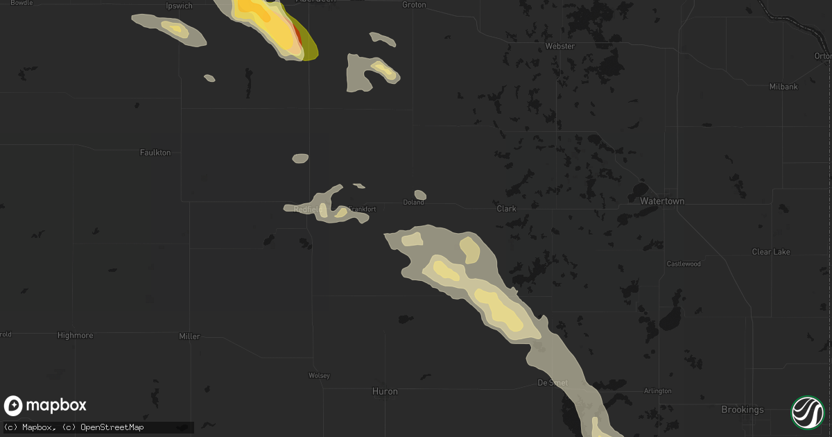Hail map in Doland, SD on August 24, 2026