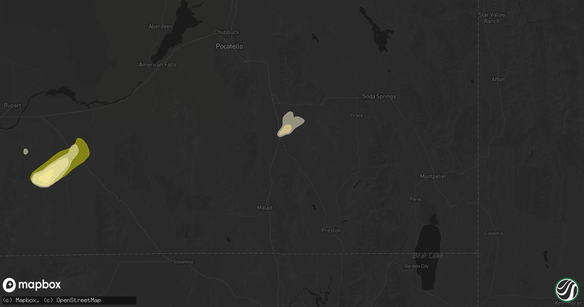 Hail map in Downey, ID on August 24, 2026