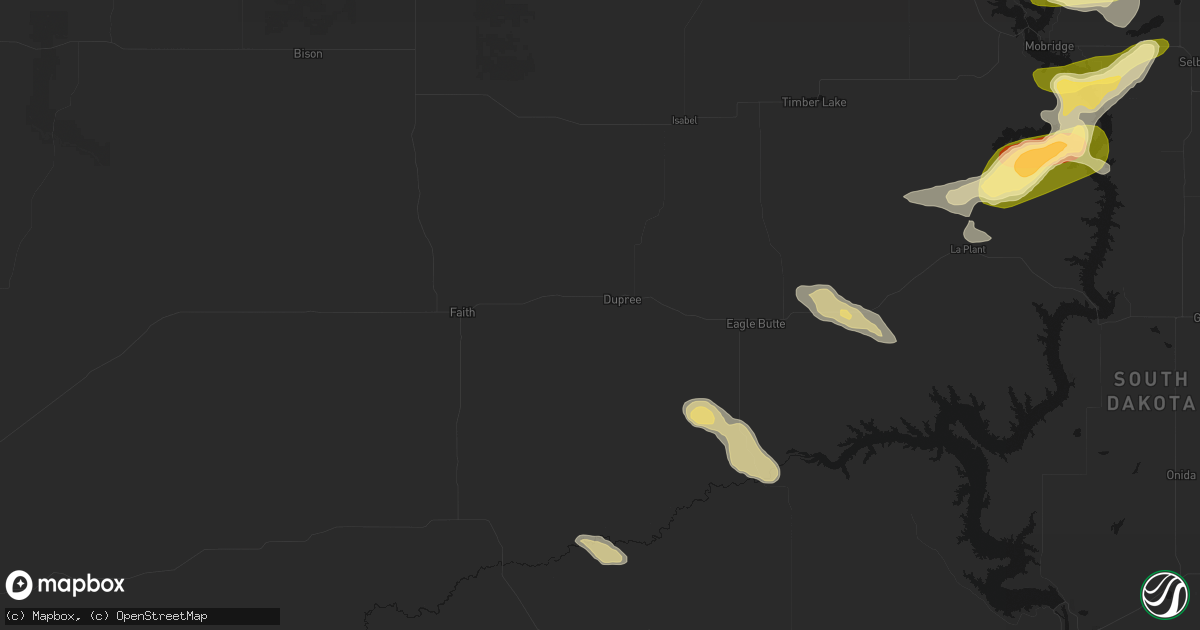 Hail map in Dupree, SD on August 24, 2026