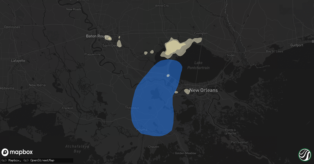 Hail map in Edgard, LA on August 24, 2026