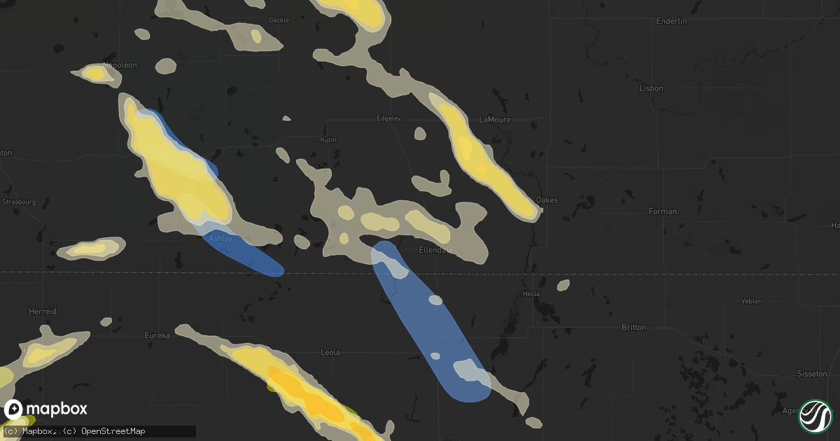 Hail map in Ellendale, ND on August 24, 2026