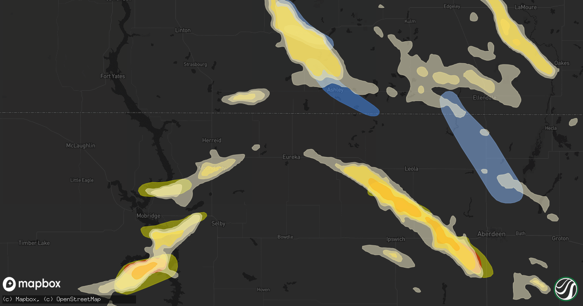 Hail map in Eureka, SD on August 24, 2026