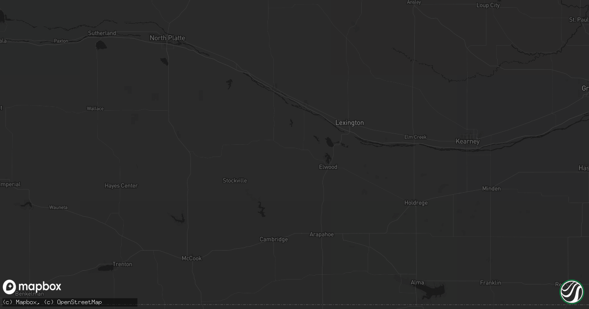 Hail map in Eustis, NE on August 24, 2026