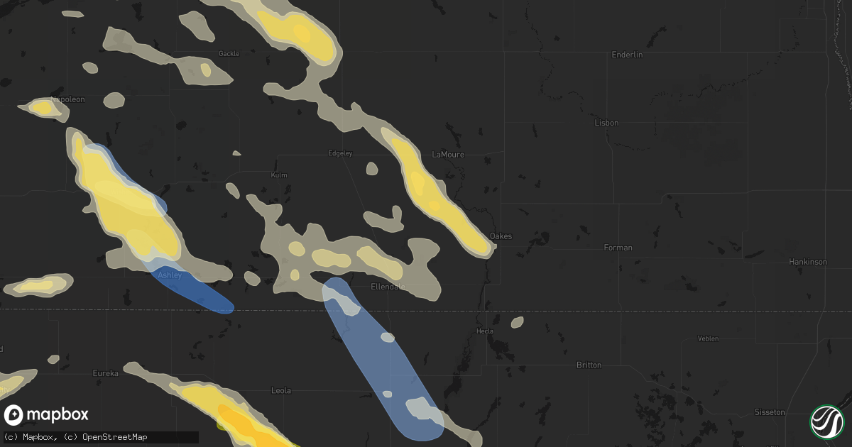 Hail map in Fullerton, ND on August 24, 2026