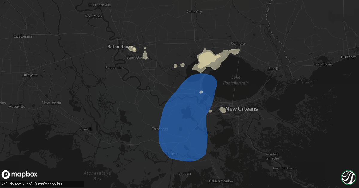 Hail map in Garyville, LA on August 24, 2026