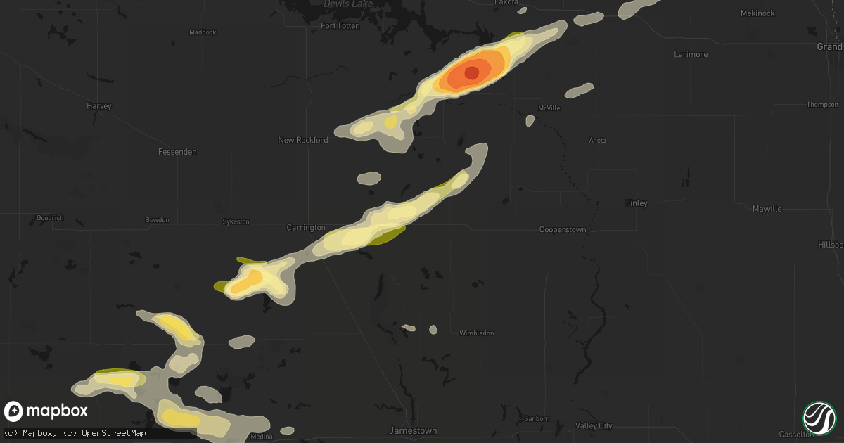 Hail map in Glenfield, ND on August 24, 2026