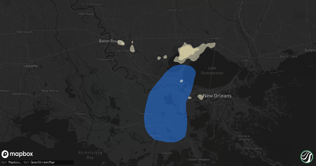 Hail map in Gramercy, LA on August 24, 2026