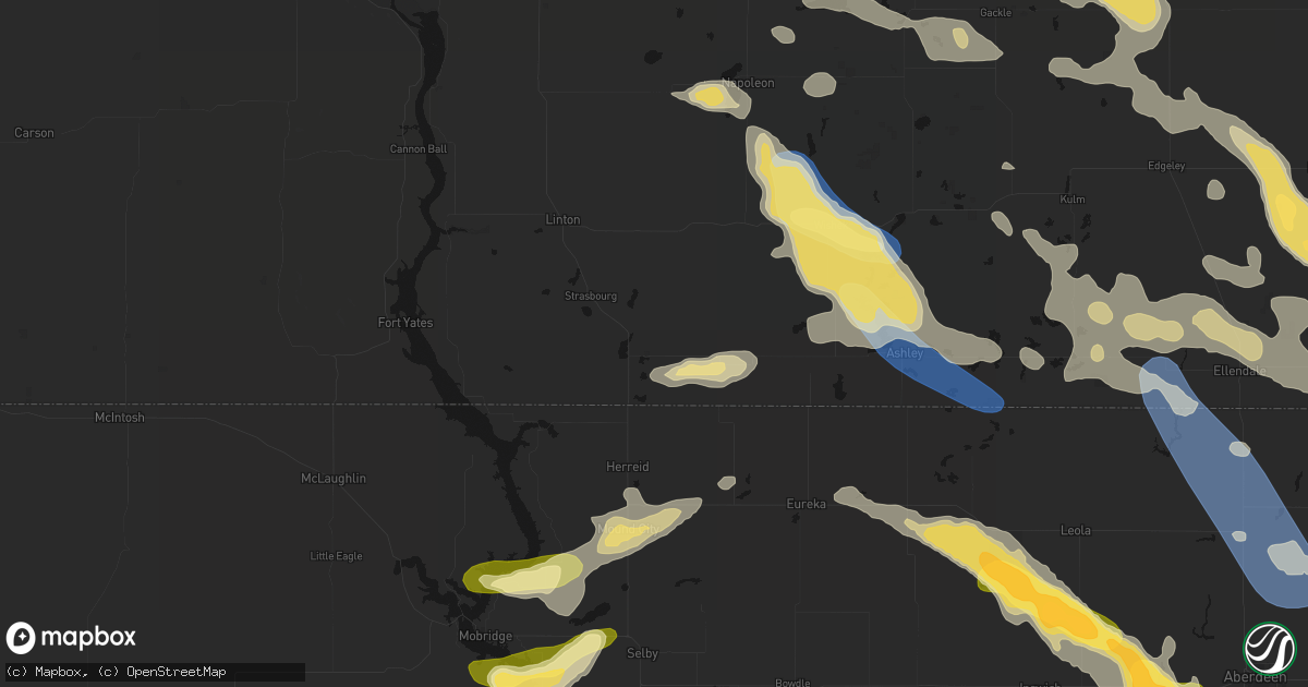 Hail map in Hague, ND on August 24, 2026