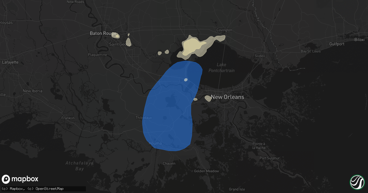 Hail map in Hahnville, LA on August 24, 2026