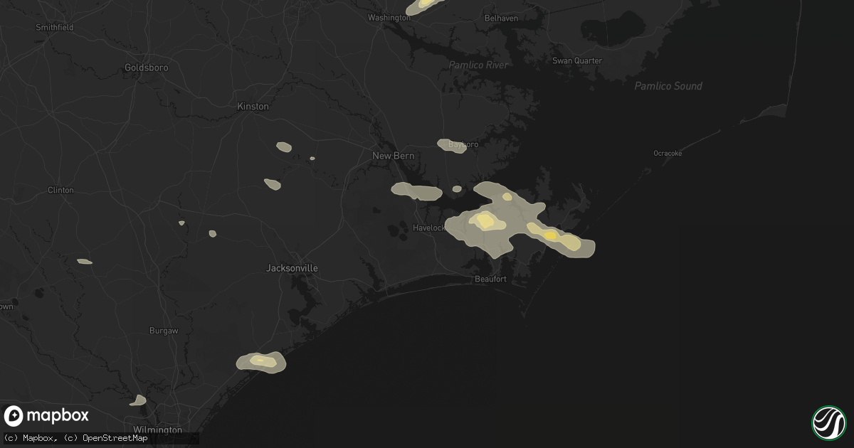 Hail map in Havelock, NC on August 24, 2026