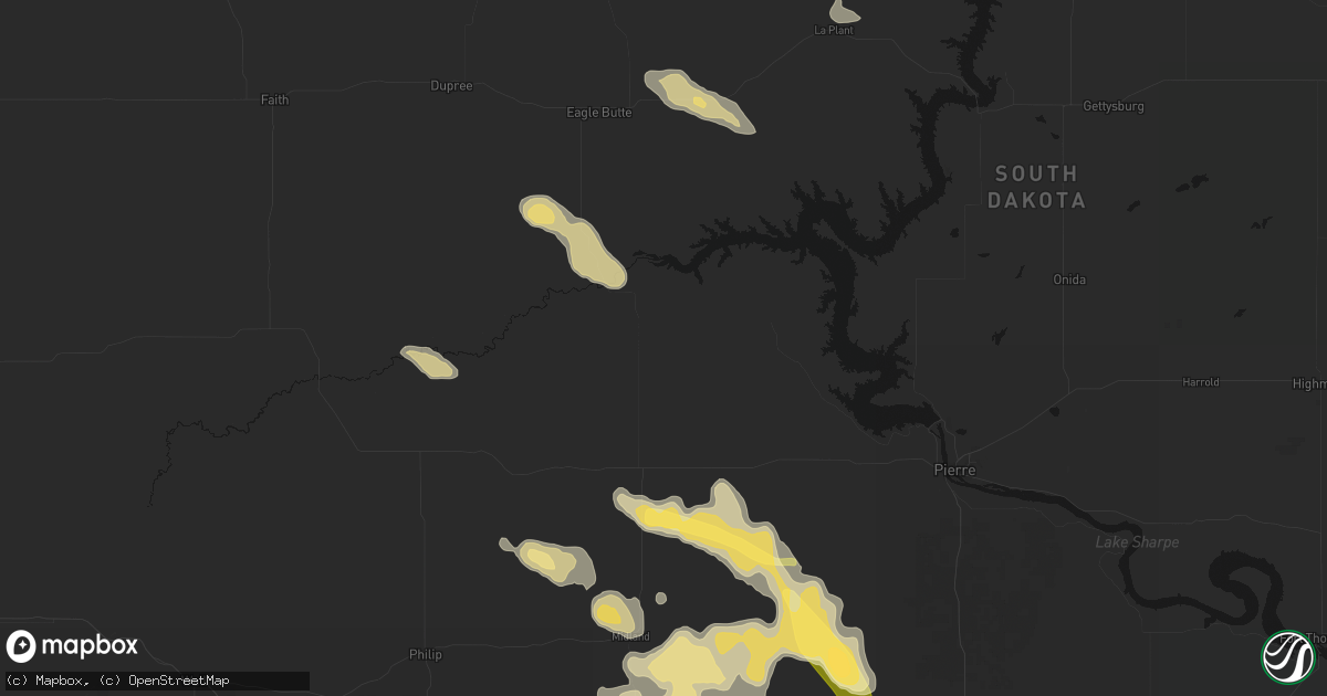 Hail map in Hayes, SD on August 24, 2026