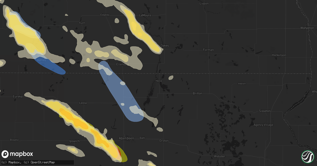 Hail map in Hecla, SD on August 24, 2026