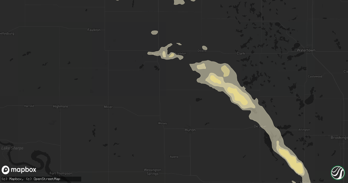 Hail map in Hitchcock, SD on August 24, 2026