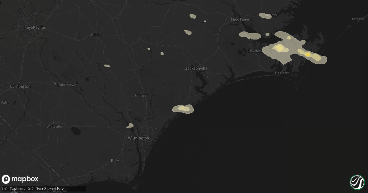 Hail map in Holly Ridge, NC on August 24, 2026