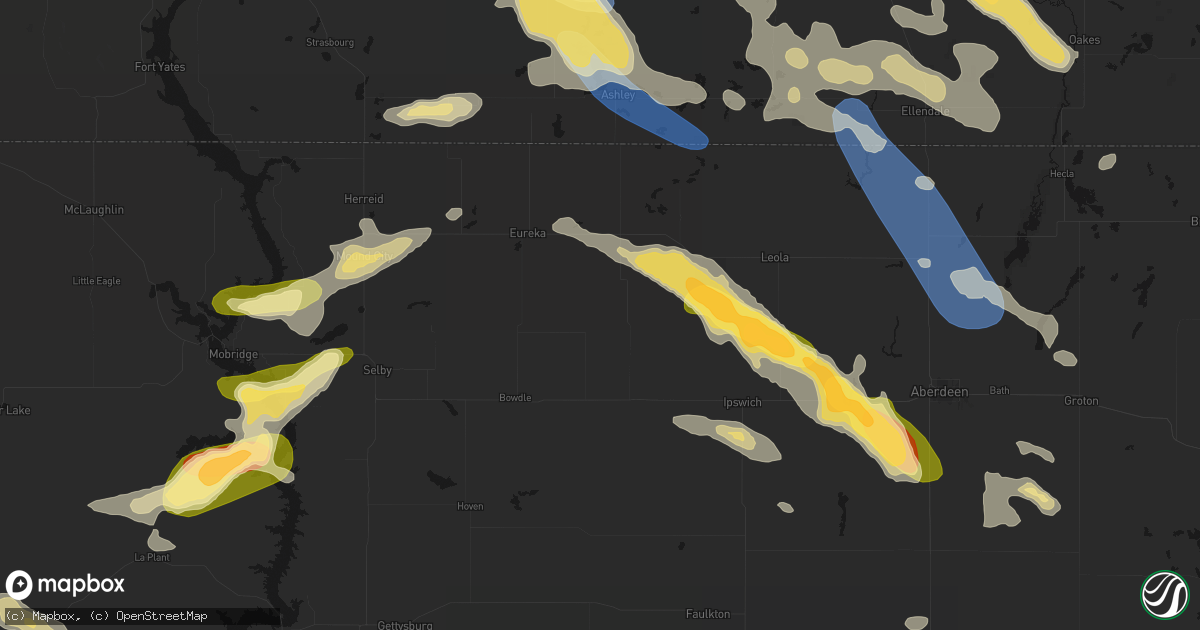 Hail map in Hosmer, SD on August 24, 2026