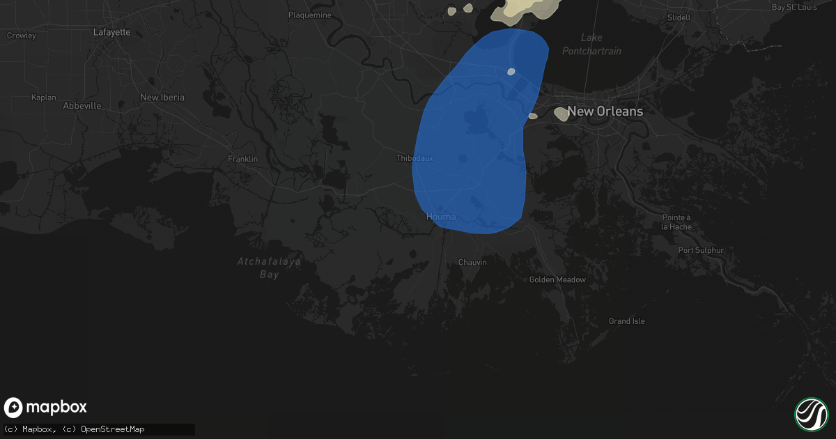 Hail map in Houma, LA on August 24, 2026