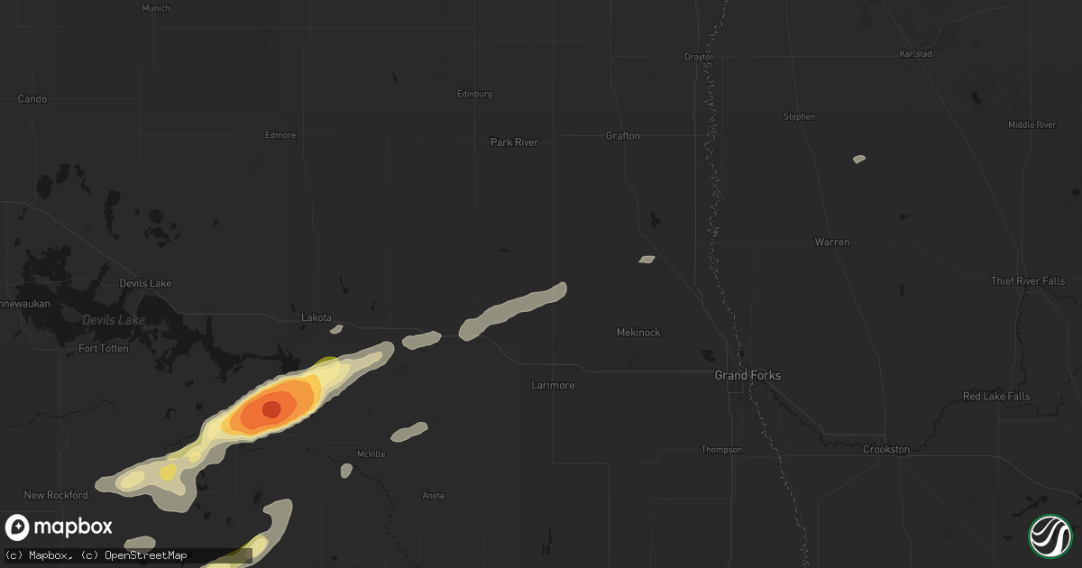Hail map in Inkster, ND on August 24, 2026