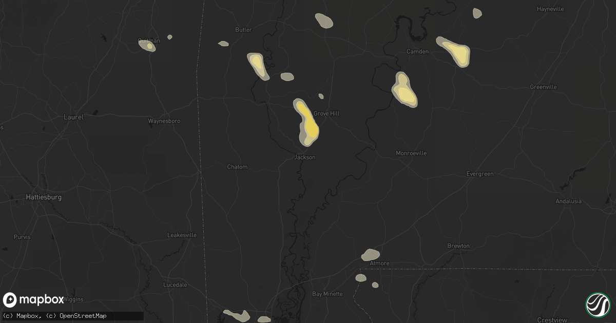 Hail map in Jackson, AL on August 24, 2026