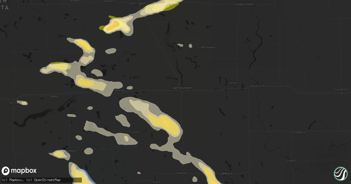 Hail map in Jamestown, ND on August 24, 2026