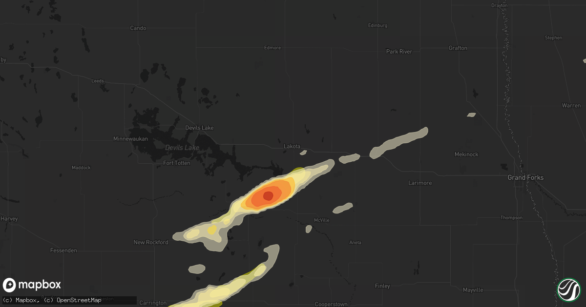 Hail map in Lakota, ND on August 24, 2026