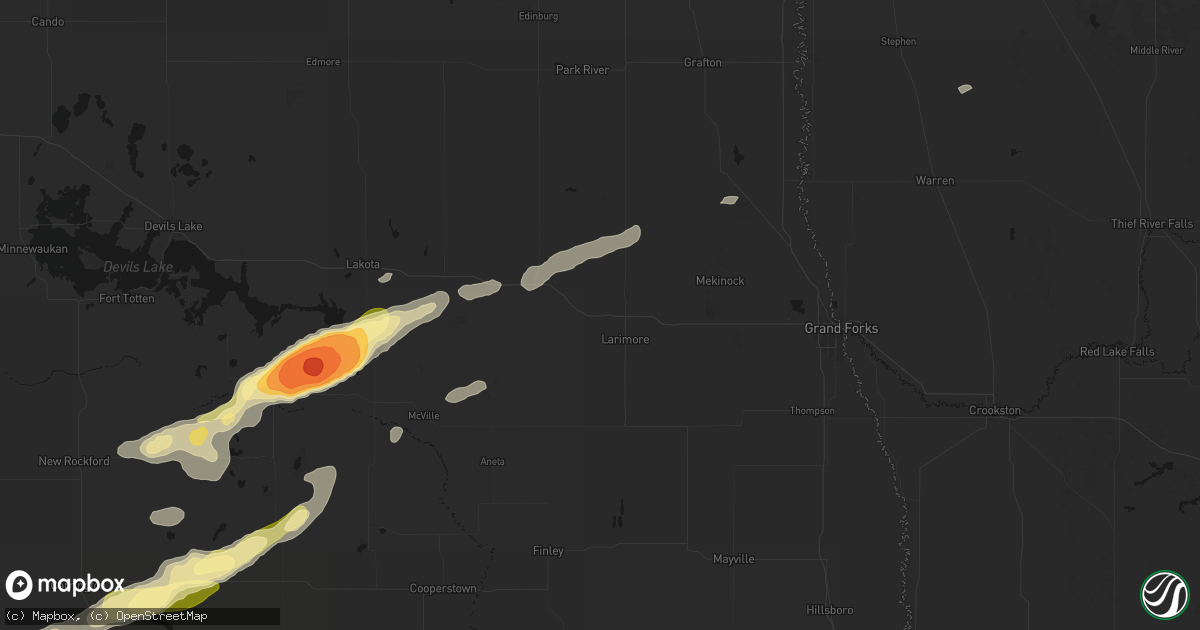 Hail map in Larimore, ND on August 24, 2026