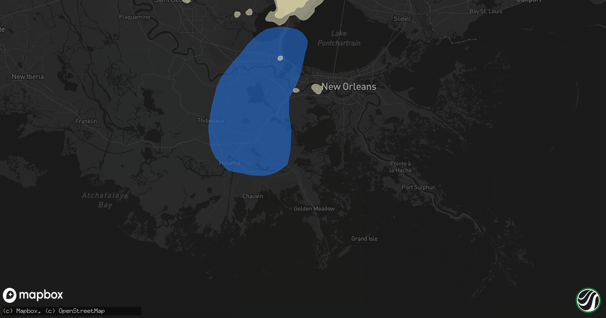 Hail map in Larose, LA on August 24, 2026
