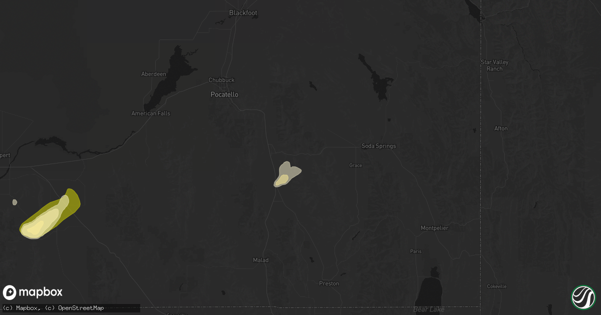 Hail map in Lava Hot Springs, ID on August 24, 2026