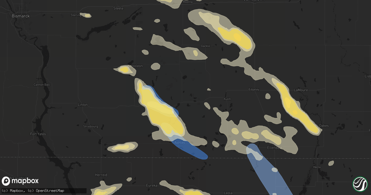 Hail map in Lehr, ND on August 24, 2026