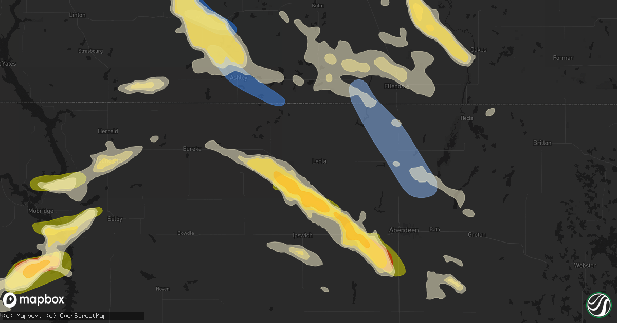 Hail map in Leola, SD on August 24, 2026