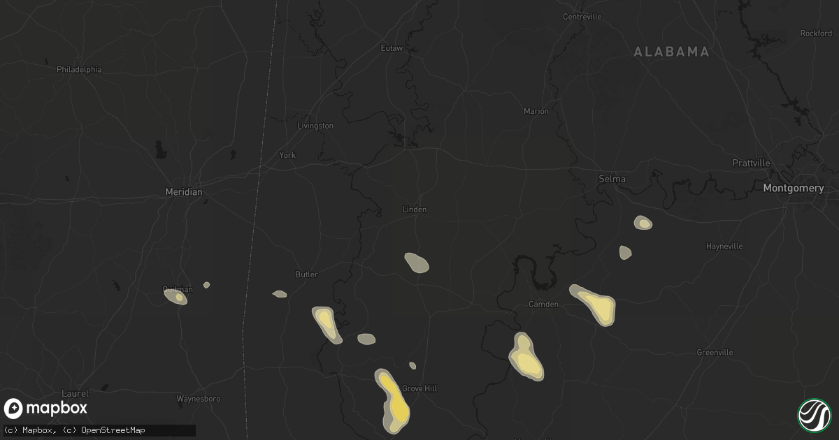 Hail map in Linden, AL on August 24, 2026