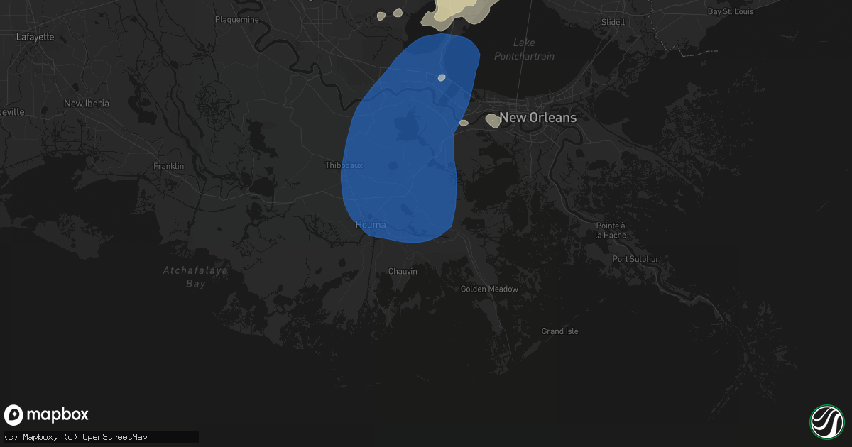 Hail map in Lockport, LA on August 24, 2026