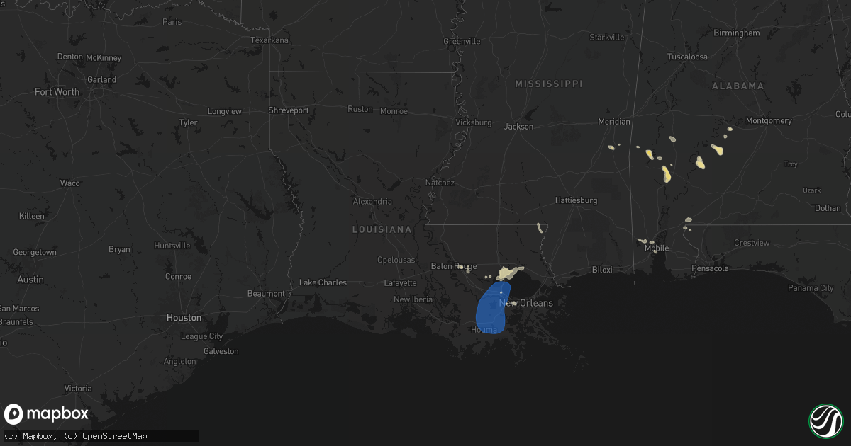 Hail map in Louisiana on August 24, 2026