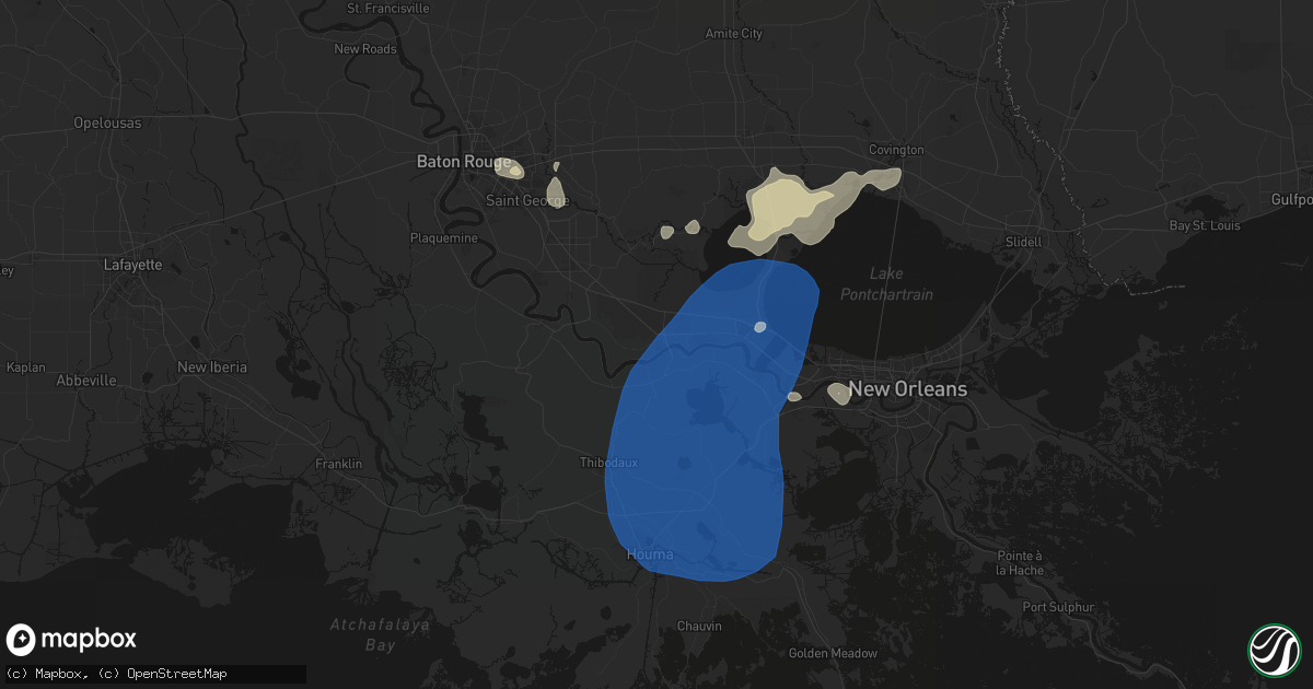 Hail map in Lutcher, LA on August 24, 2026