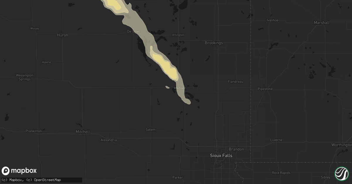 Hail map in Madison, SD on August 24, 2026