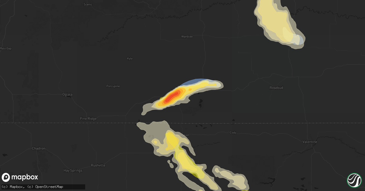 Hail map in Martin, SD on August 24, 2026