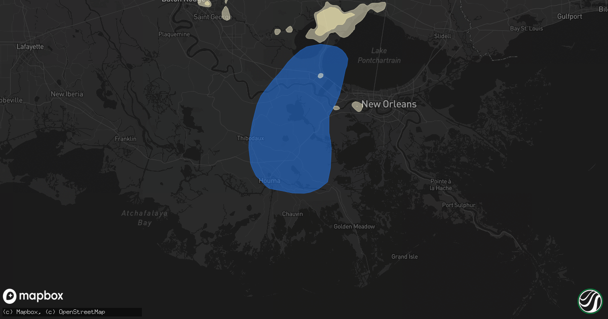 Hail map in Mathews, LA on August 24, 2026