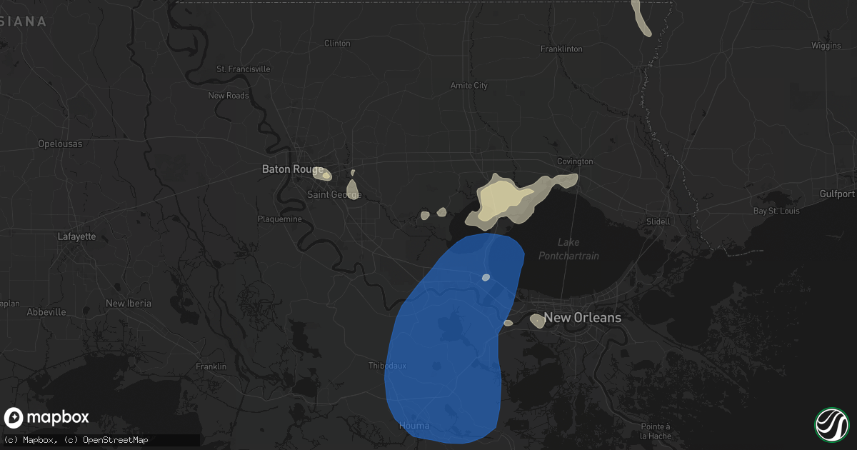 Hail map in Maurepas, LA on August 24, 2026
